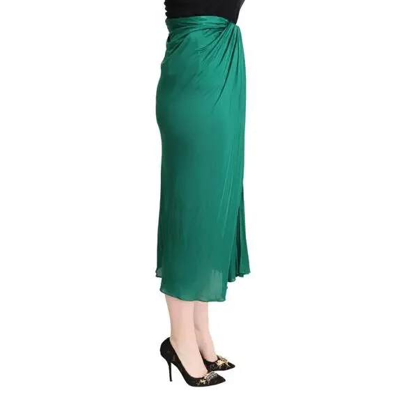 Dolce Gabbana Dark Green High Waist Midi Pencil Cut Pleated Skirt